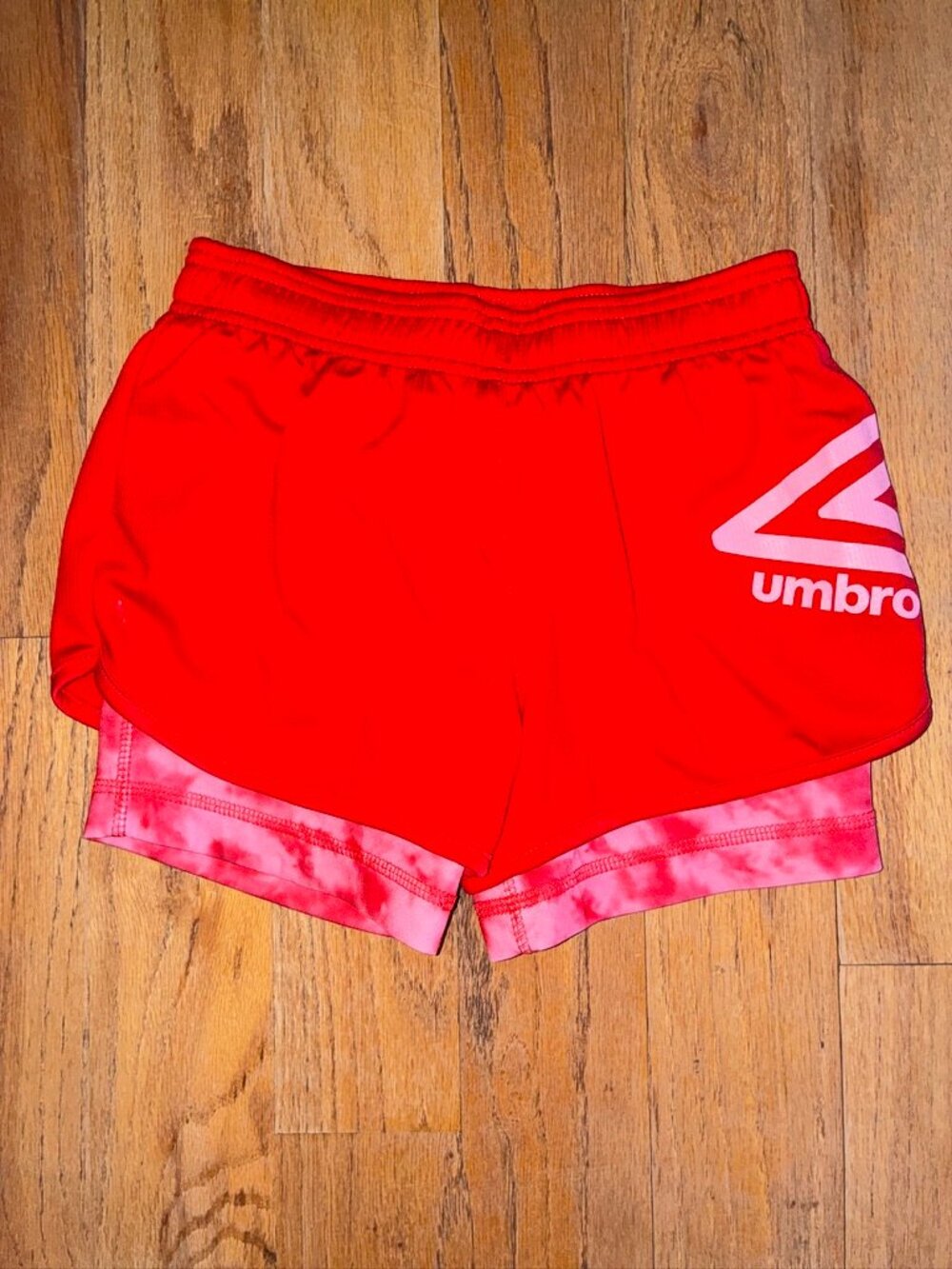 Umbro Girls Red Pink Tie Dye 2-in-1 Athletic Shorts Medium 7/8